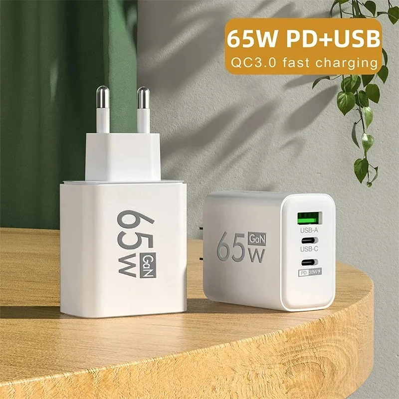 GaN Fast Charging 65W Type C USB Charger EU KR PD 3.0 Quick Charge Wall For Phone Adapter For iPhone 15 Xiaomi Huawei Samsung