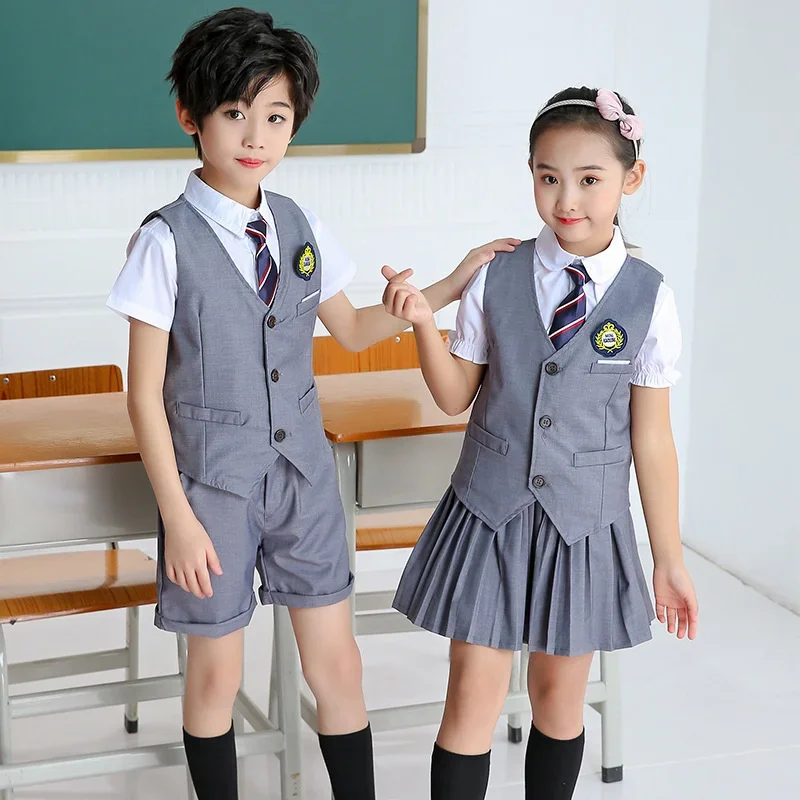 Set di uniformi scolastiche della marina britannica estiva, uniforme da spettacolo della scuola primaria, vestito da coro, uniforme da classe di laurea per bambini,