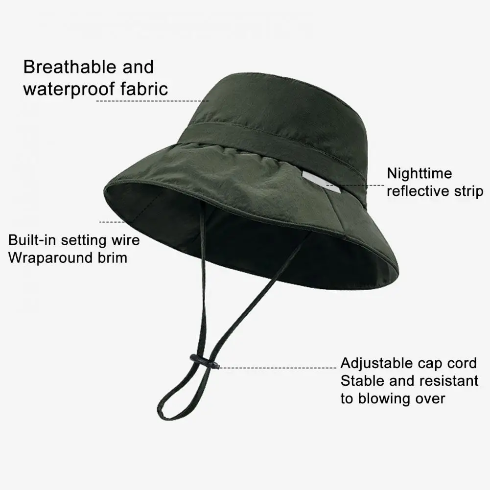 

Clock-shaped Basin Hat Adjustable Lace-up Hat Stylish Reflective Stripe Fisherman Bucket Hat for Women Dome Design Basin