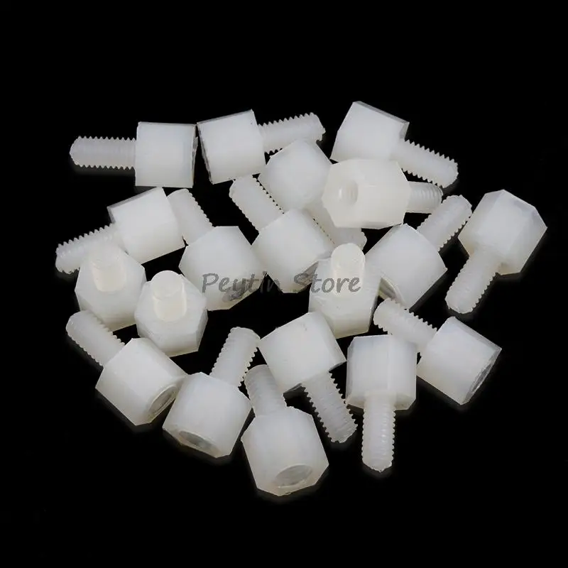 10Pcs M3x5/6/8/10/12/15/20/25/30/35/40/45/50+6mm Single-way Hexagonal Isolation Column Nylon Column