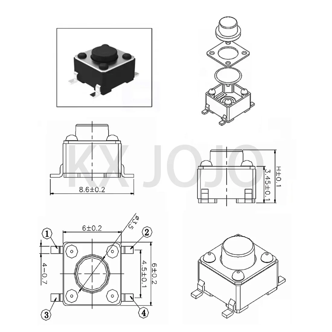 Mini bouton poussoir momentané SMD SMT, bouton poussoir tactile, électronique noir, 50 pièces, broche, patch, 6x6x4mm, 5mm, 6mm, 7mm, 8mm, 9mm, 10mm, 12V