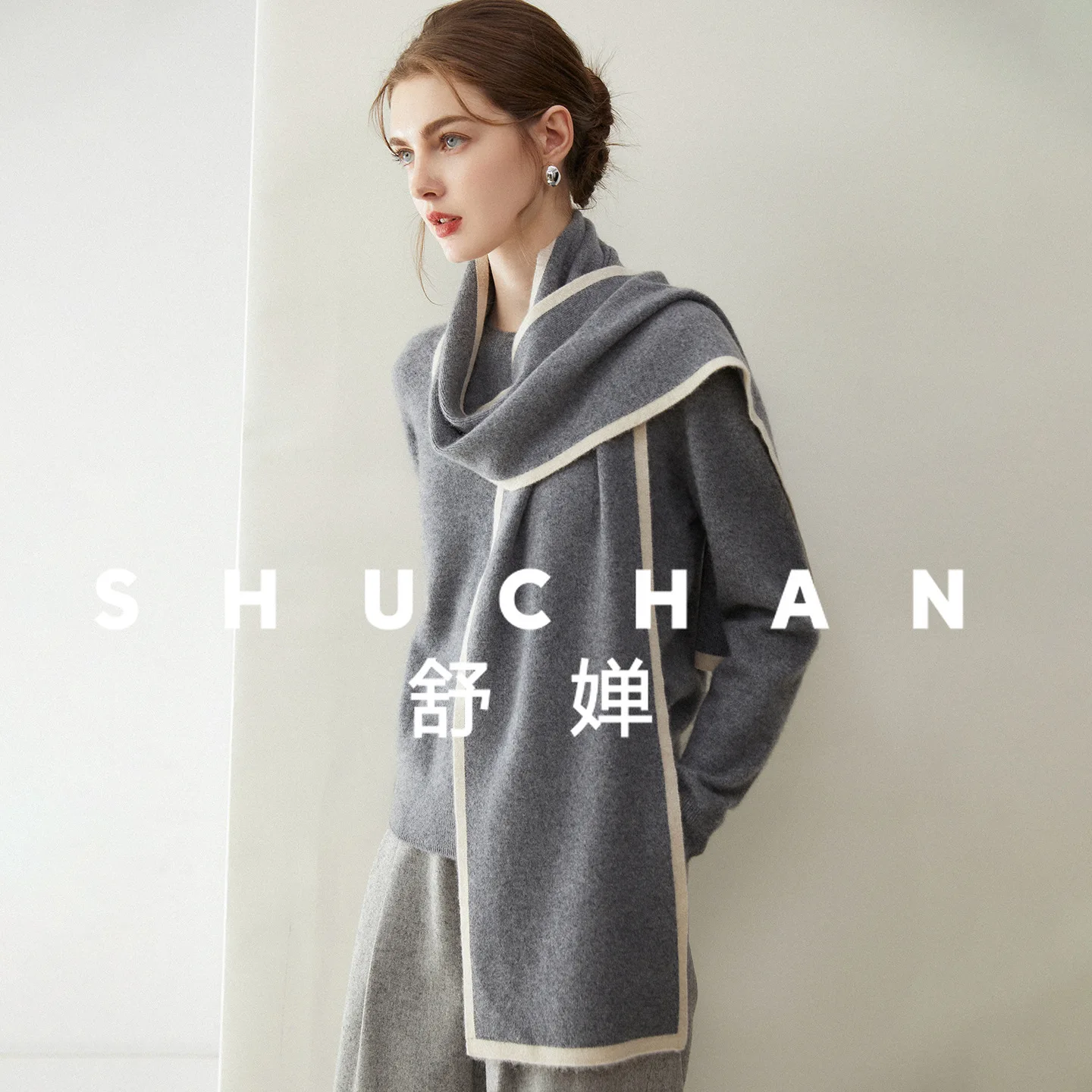 289 جرام الخريف والشتاء جديد 100% الكشمير وشاح المرأة الكشمير الخريف والشتاء بسيط اللون مطابقة الدافئة