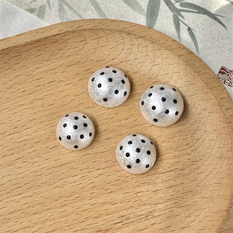 100pcs/lot 16mm 14mm black dots pattern print geometry rounds shape resin cabochon beads diy jewelry garment hair accessory