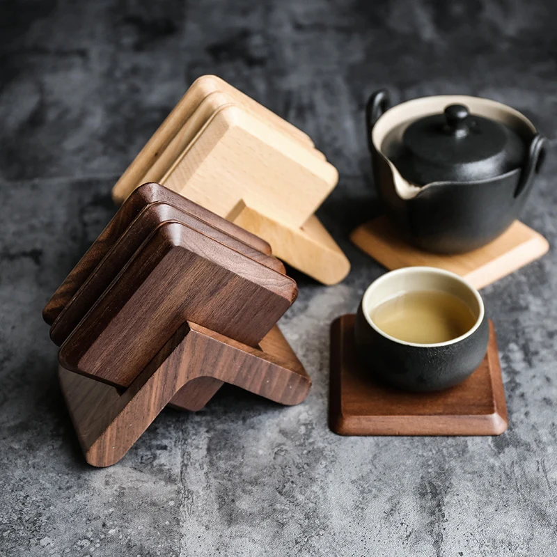 

Wooden Mug Coaster Coffee Tea Water Cup Coasters Set Square Heat Insulation Mat Kitchen Placemat Bowl Pads Table Decor Supplies