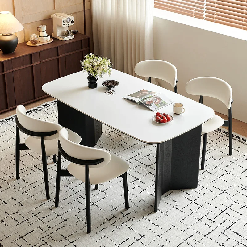 Yjq rock slab dining table and chair group small apartment household retro rectangular table full support  dining table