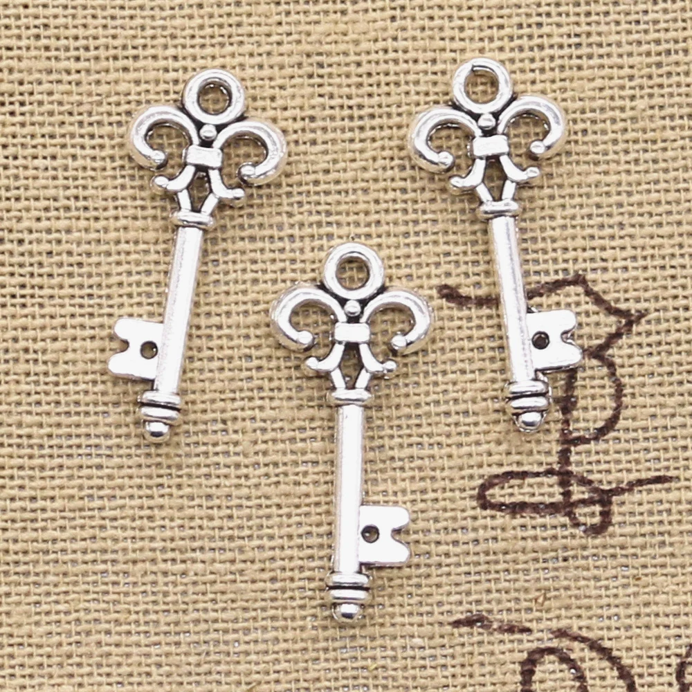 50pcs Charms Vintage Skeleton Key 24x11mm Antique Making Pendant fit,Vintage Tibetan Silver color,DIY Bracelet Necklace
