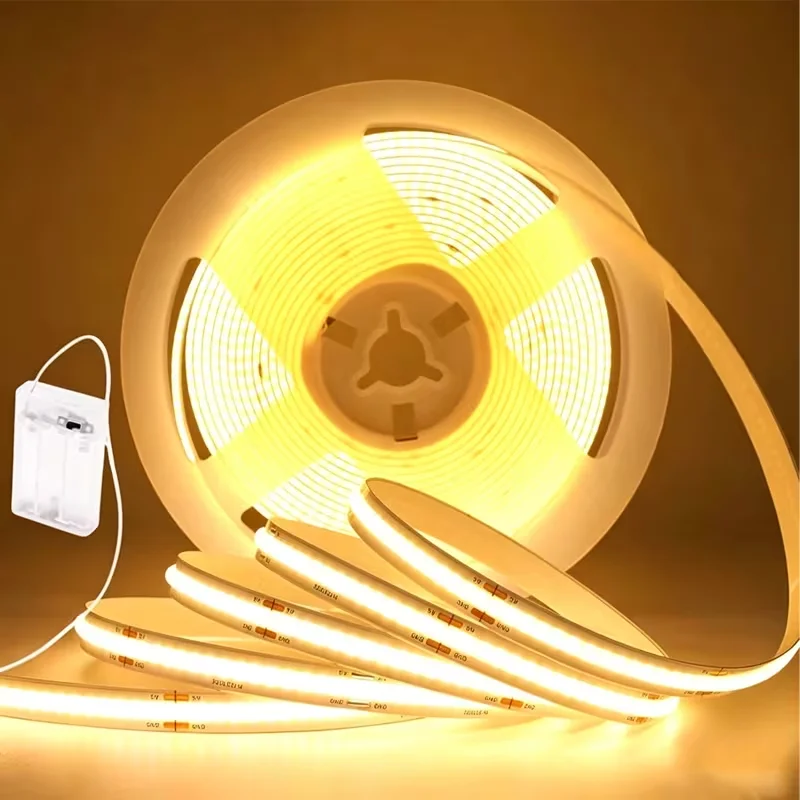 1 Roll of Cob Spotless Led Light Strip with Battery Box (Battery Not Included), Low Voltage 5V, Battery Box Powered (Battery Not Included), White Light/Warm Light/Neutral Light, Suitable for Space-Themed Decoration, Ca