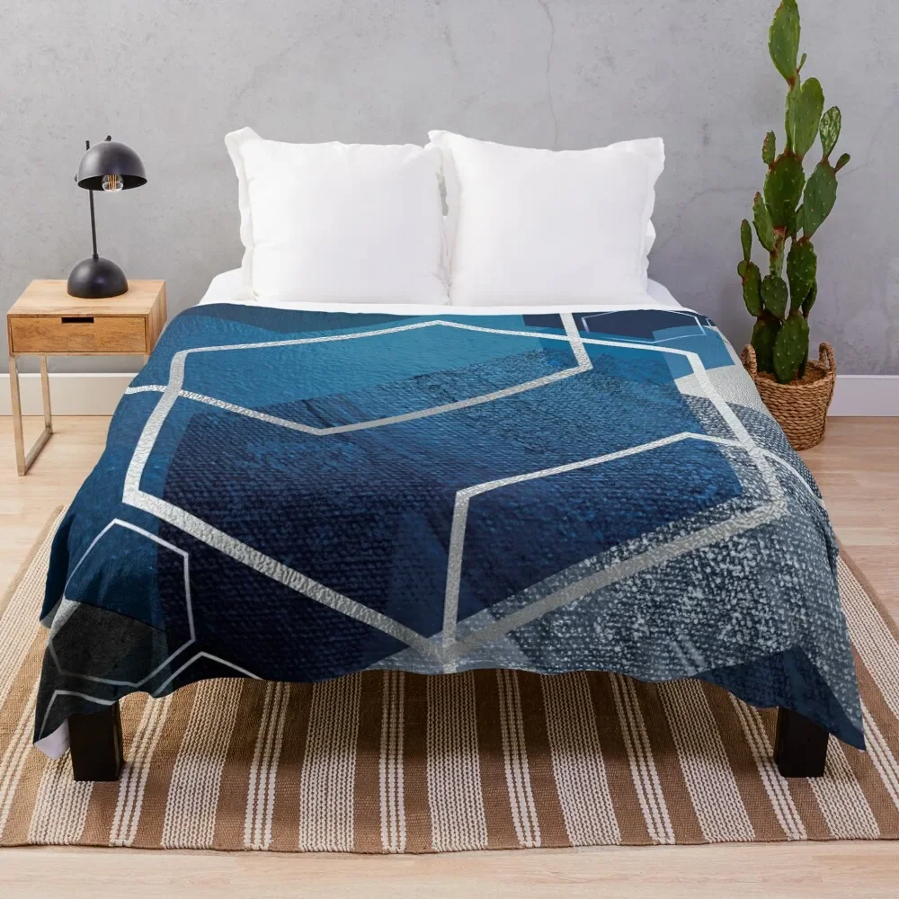 Blue Hexagonal Geometric Throw Blanket wednesday Bed Fashionable Blankets