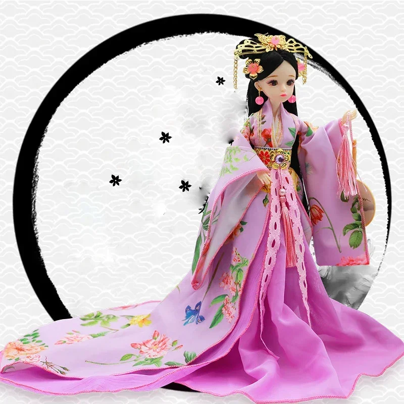 30cm chińska lalka komplet starożytne kostiumy Hanfu ubrania Vintage księżniczka 1/6 BJD lalka nakrycia głowy akcesoria zabawki dla dziewczynek prezenty