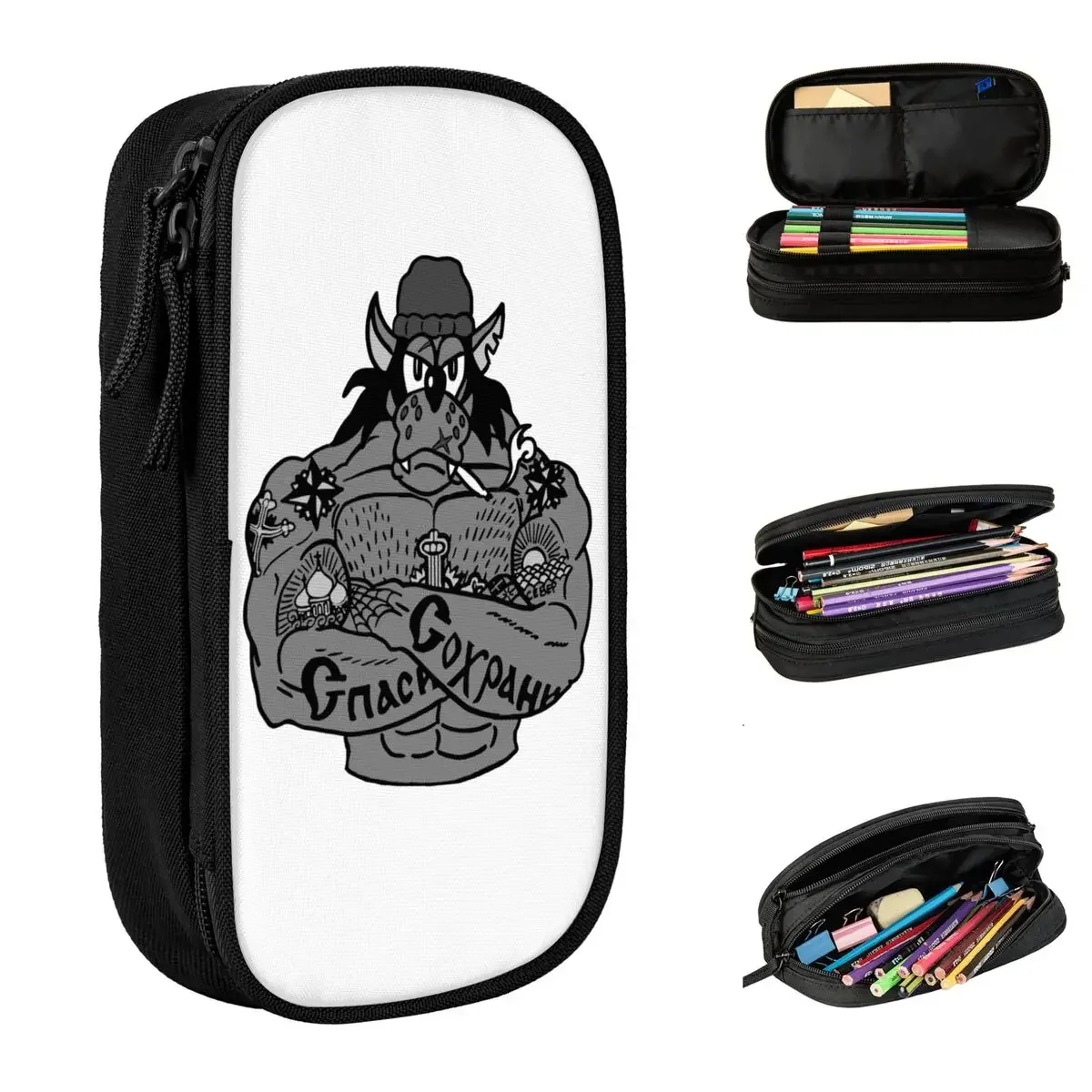 Cute Russian Gangster Wolf Nu Pogodi Pencil Cases Pencilcases Pen Box Kids Big Capacity Bag Students School Zipper Stationery