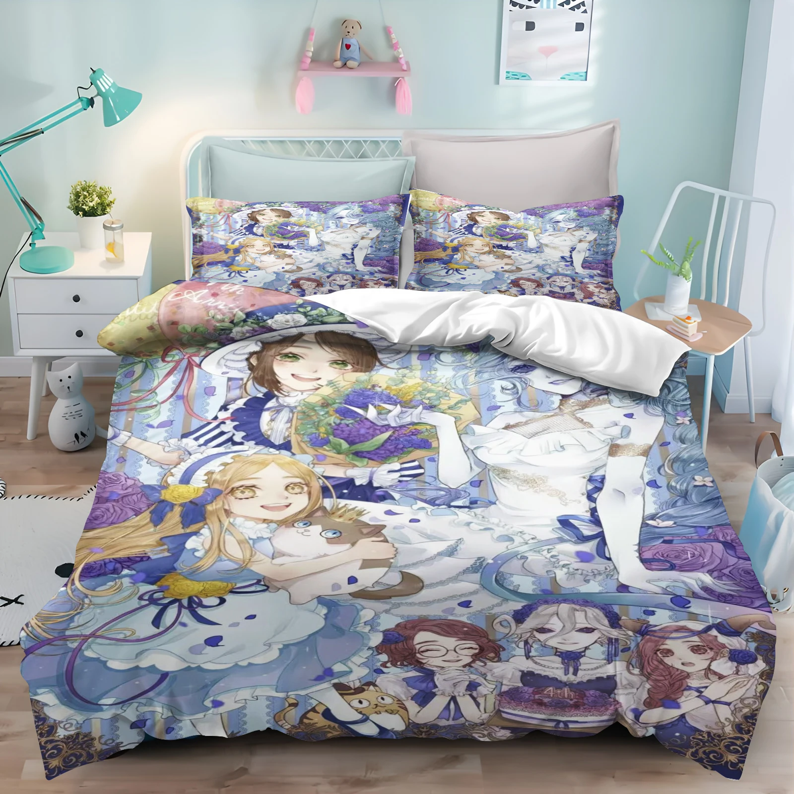 Conjunto de capa de edredom com estampa moderna de quinta personalidade – edredom para quarto infantil, conjuntos de colchão de 3 peças para casa