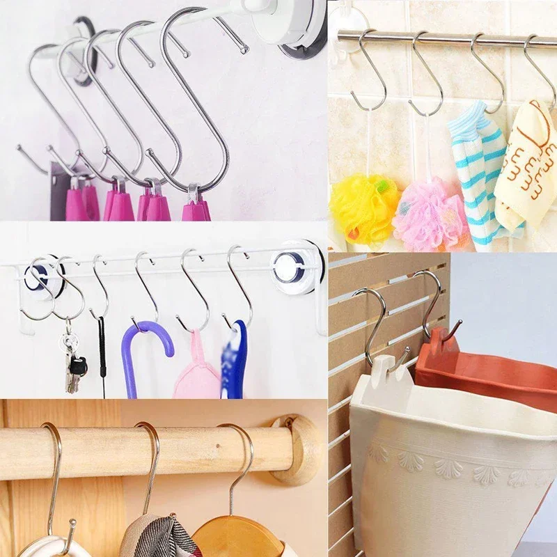 S-Shape Hook Stainless Steel Clothes Bags Towel Plant Hanging Rack Multi-function Kitchen Bedroom Railing S Hanger Hooks