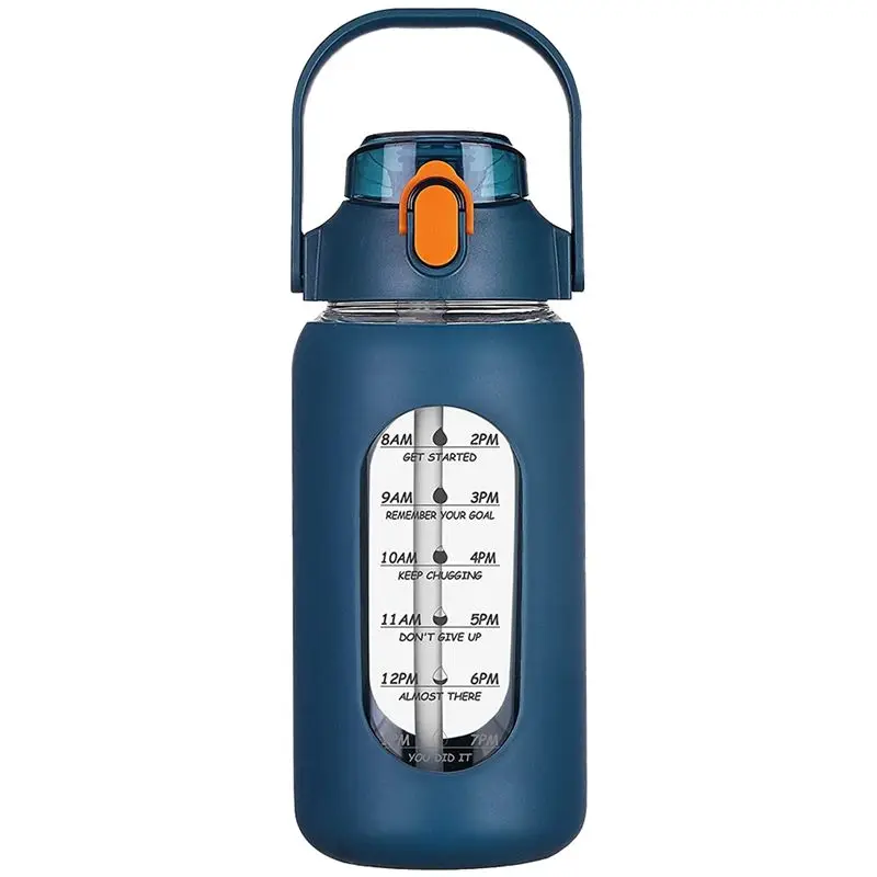 

AEB0-64Oz Стеклянные бутылки для воды с соломинкой, стеклянная бутылка с силиконовым рукавом и маркером времени, для домашнего офиса в тренажерном зале