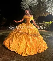 Fantasy Princess Evening Dress  Gold One Shoulder Satin Pleated Poncho Victorian Formal Cosplay Masquerade فساتين سهرة