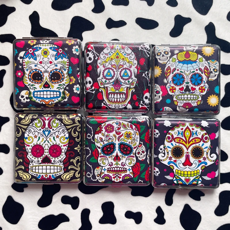 Skull And Rose Leather Cigarette Case Box Portable Cigar Box-Up to 20 Cigarettes Volume