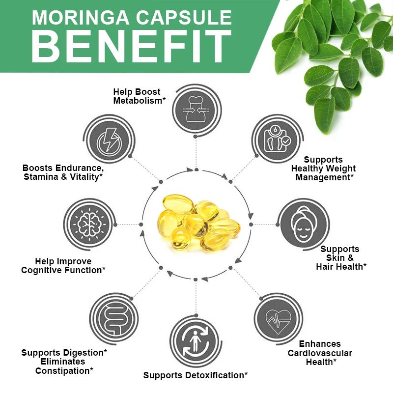 Organic Moringa Capsules Original Immune System, Energy & Metabolism Natural Anti-inflammatory Helps Detox, Fat Burn