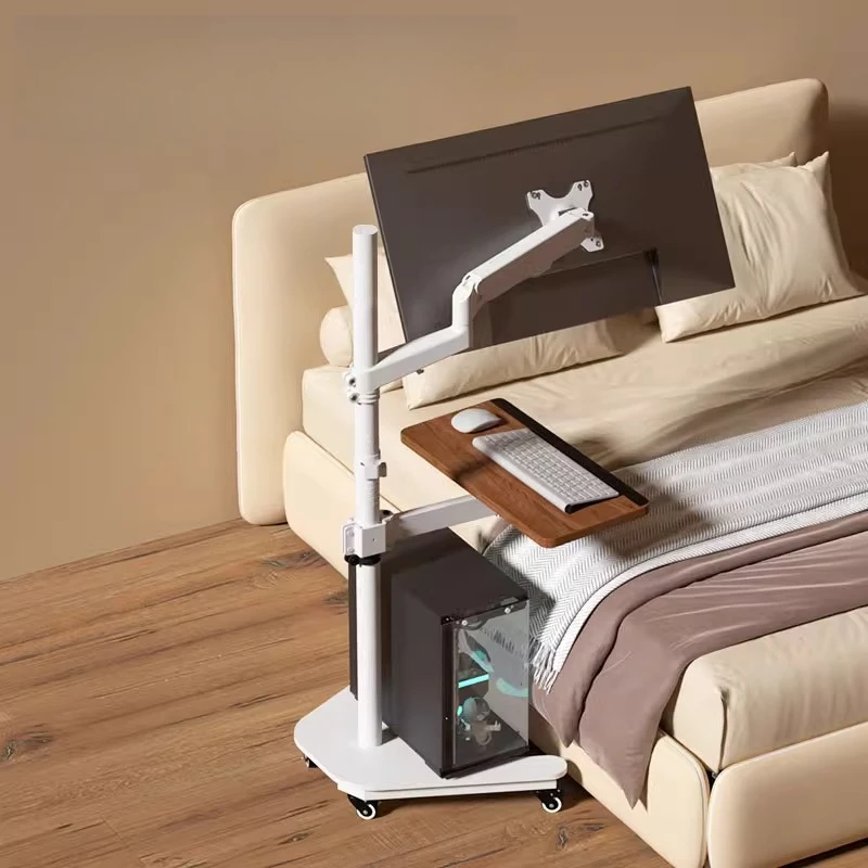 

Monitor floor-to-ceiling white mobile bracket lazy lying down notebook bracket with keyboard stretching computer rotation