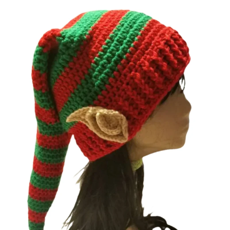 

Knitted Adult Kids Christmas Hats Women Men Boy Girl Red Green White Stripe Parent-Child Beanie Pompom Hat Merry Christmas Gift