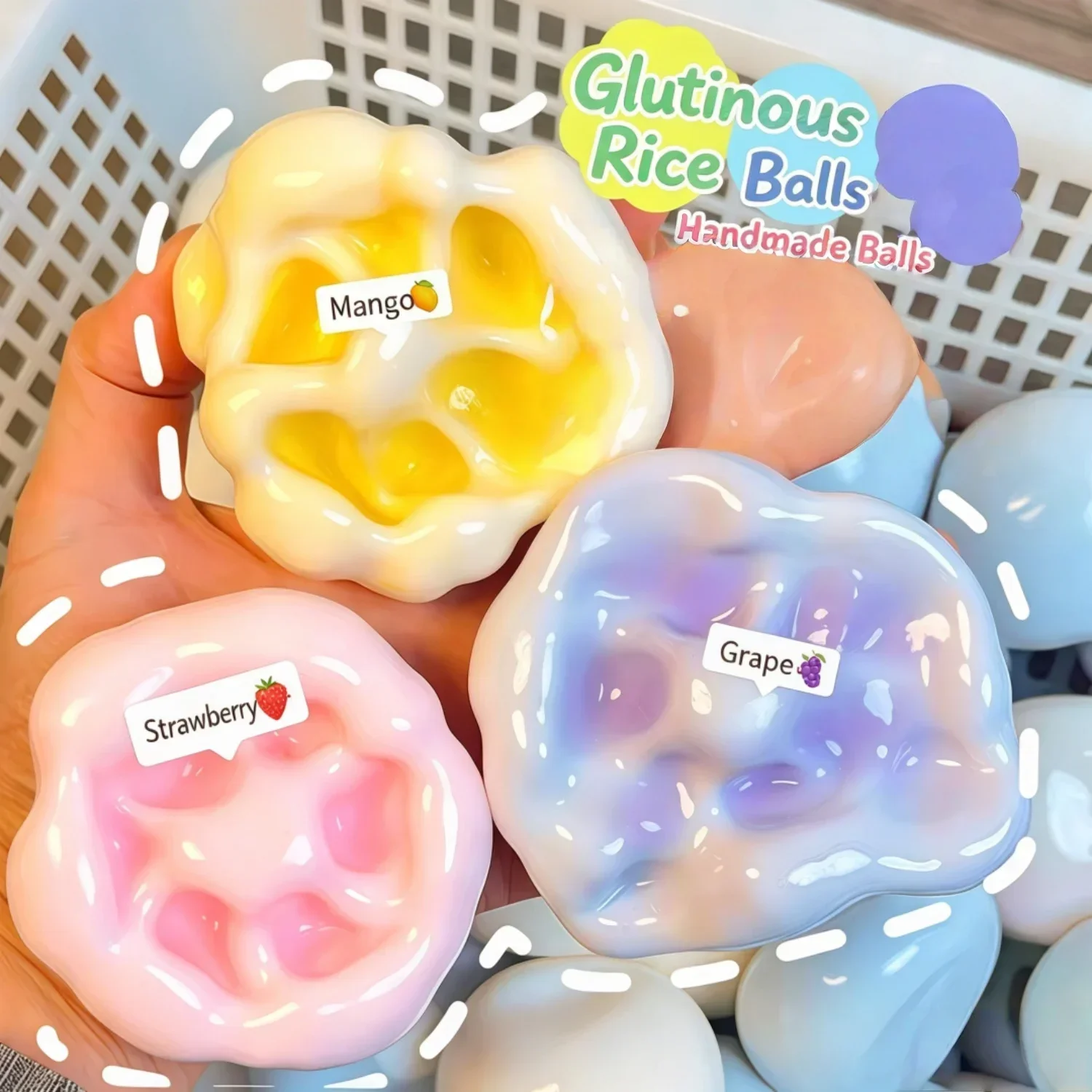 Office Desk Stress Reliever Ice Skin Rice Ball Squishy Toy Soft Squeaky Venting Ball Slow Rebound Hand Squeeze Toy