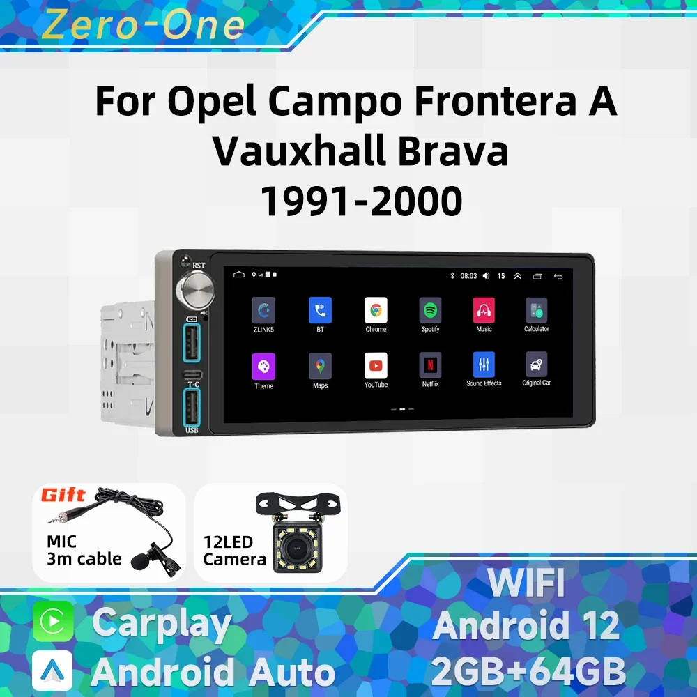 

Авторадио Carplay, 1-диночное радио, Android, автомобильное мультимедиа для Opel Campo Frontera A Vauxhall Brava 1991-2000, 6,86 дюйма, экран, стерео GPS