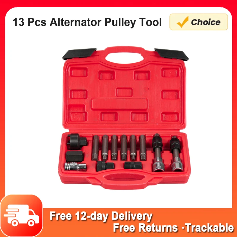 13 Pcs Alternator Pulley Tool Kit Alternator Freewheel Pulley Puller Removal Engine Auto Tool Set Insert Bit Socket Set Tool Kit