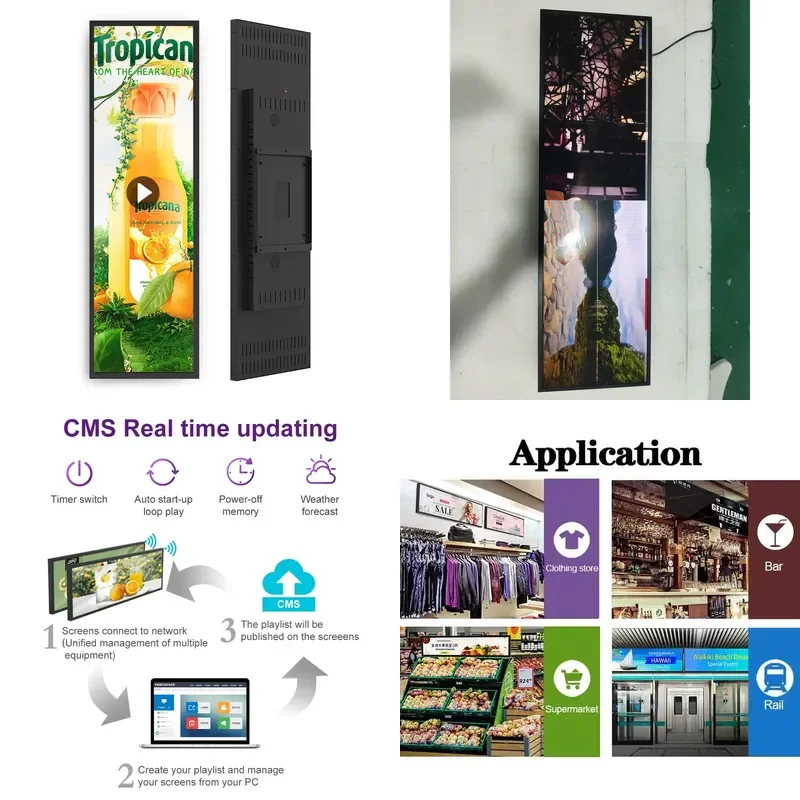 VETO Indoor LCD Bar Type 23.1 29 37 Inch Custom Strip Panel Commercial Advertising Media Player Android Stretch Bar LCD