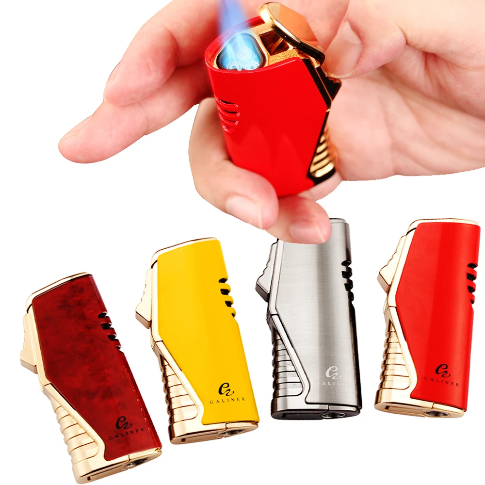 

GALINER Cigar Lighter Gas Refillable Butane 3 Torch Lighters For Smoking Metal Creative With Puncher Cigar Gadget Lighter