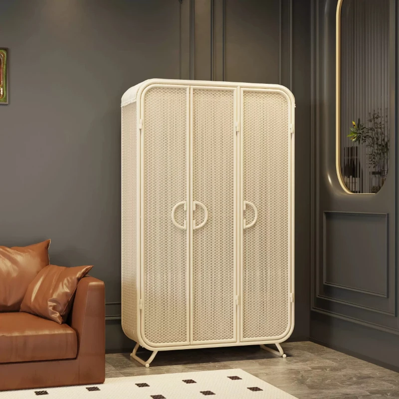 Eco-friendly Iron Wardrobe French Cream Style, No Installation Required, Home Bedrooms Light Luxury Finished Wardrobes Furniture
