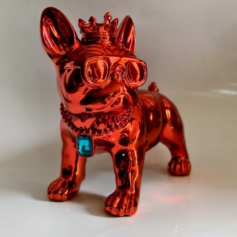 

Modern Home Decor Bulldog Statue Electroplating Dog Sculpture Living Room Desktop Wine Rack Resin Craft Model Animal Figurine