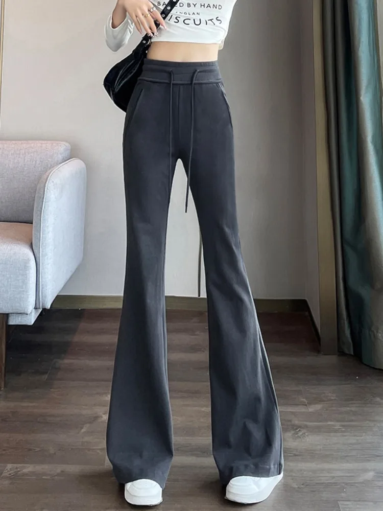 กางเกงวอร์มทรงบานเอวสูงสไตล์อเมริกันสำหรับผู้หญิง ลำลอง ใส่เล่นกีฬา ฤดูใบไม้ผลิ ฤดูใบไม้ร่วง สินค้ามาใหม่ ไซส์เล็ก