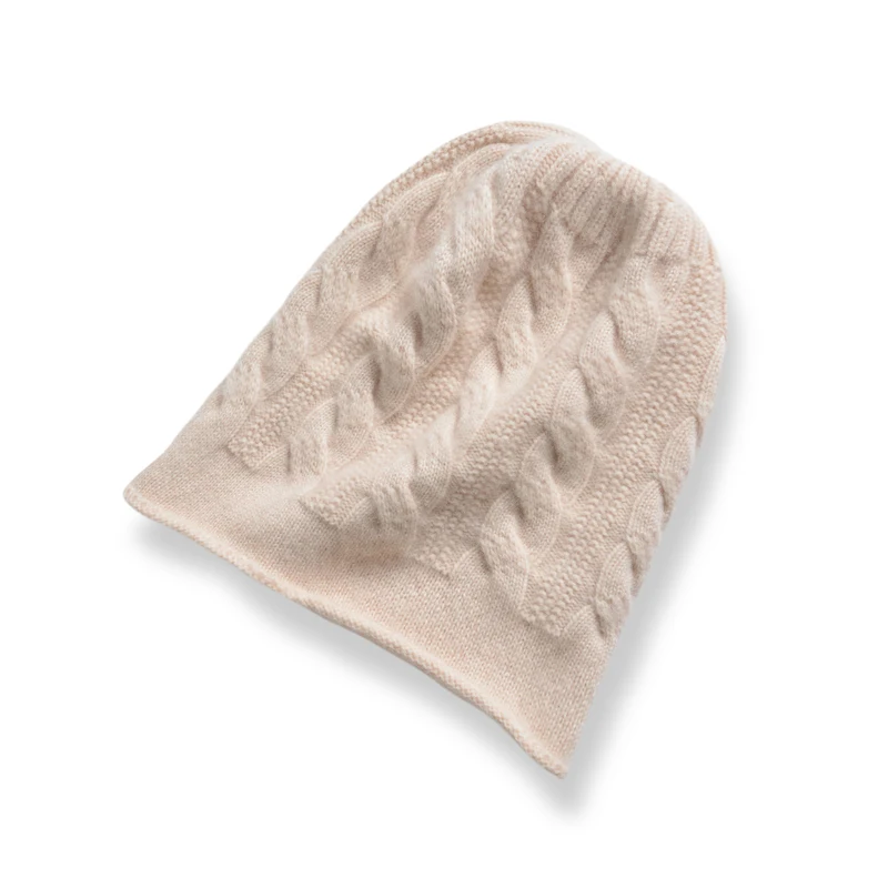 100% الكشمير الخالص سبعة إبرة سميكة محبوك قبعة المرأة الشتاء الملتوية على البخار لفات حافة قبعة حماية الأذن الدافئة والباردة
