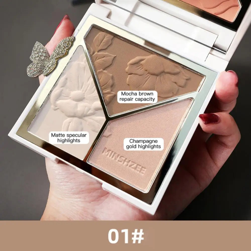 1~5PCS 3-In-1 Matte Highlight Contour Palette Face Shading Highlighter Eyeshadow Blush Bronzer Grooming Pressed Powder Lasting