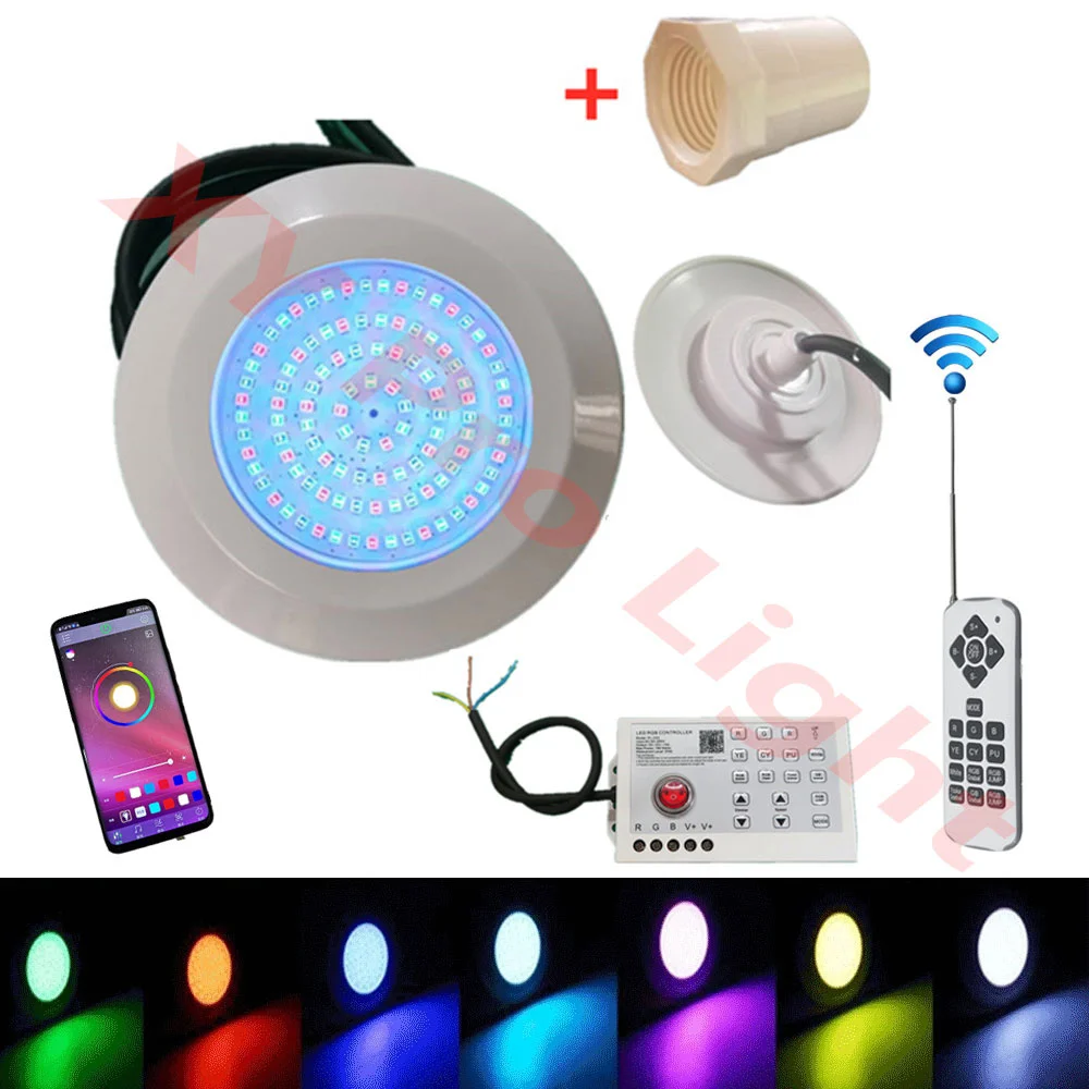 rgb led pool light com bluetooth controle de aplicativos fonte subaquatica lampada de paisagem spotlight exterior interior dc12v 12w 01