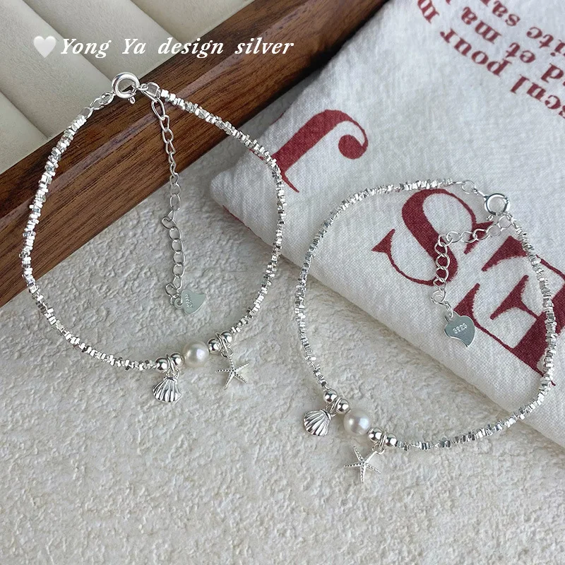 

925 sterling silver 999 foot silver star shell bracelet female Korean version sweet niche design exquisite high-end jewelry