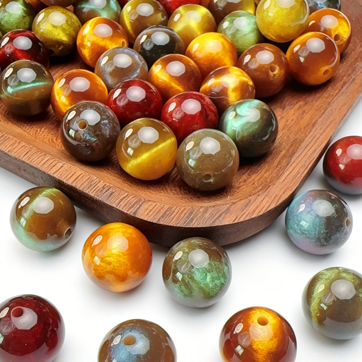 10/20pcs Random Color 16mm Acrylic Loose Spaced Beads, Vintage Glitter Powder Marbled Round Acrylic Beads for DIY Jewelry Making