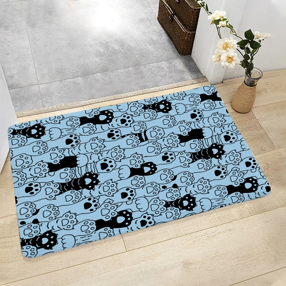 

CLOOCL Flannel Doormat Fashion Hallway Indoor Entrance Home Decoration Lovely Cartoon Cat Paw Print Carpet Floor Mat