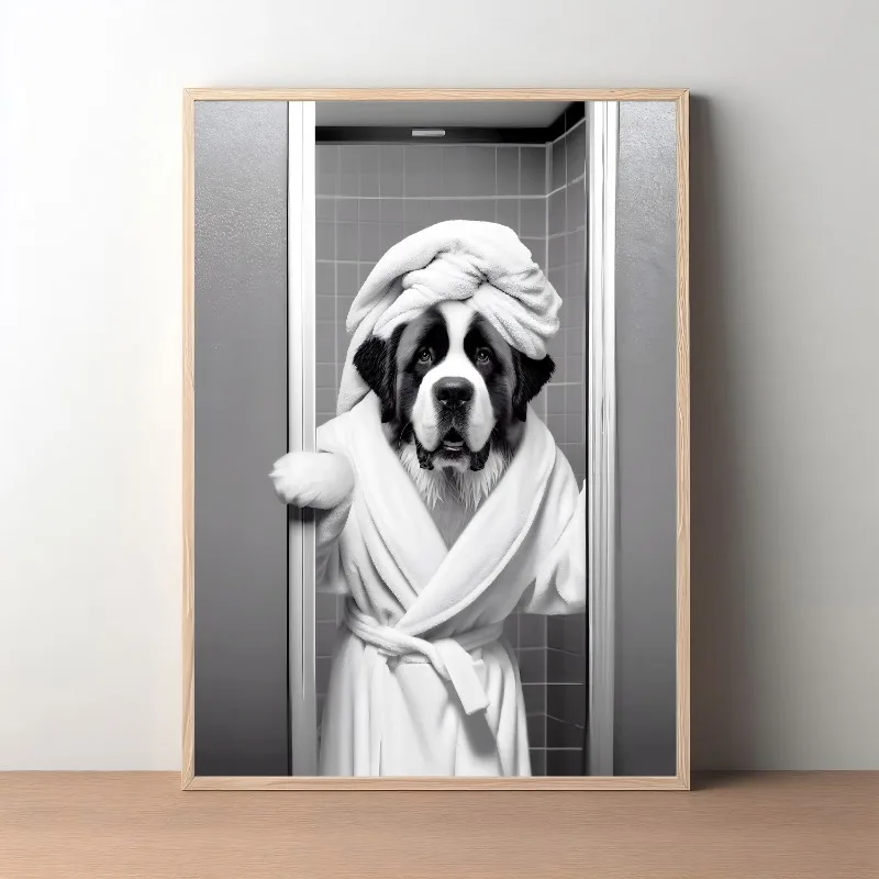 Cute Animals Funny Bathroom Black And White Dog Fox Cat Rabbit Lion Poster Wall Art Pictures Canvas Painting Room Home Decor