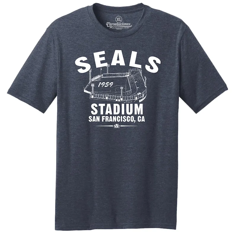 Throwbackmax Seals Stadium 1959 Baseball Classic Cut Premium Tri-Blend Tee Shirt Past Home of the San Francisco Navy Heather