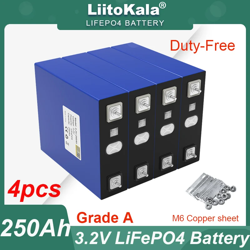 4pcs Grade A 3.2V 250Ah LiFePO4 Battery Lithium iron phosphate batteries 4s 12v 24v inverter Campers Golf Cart Off-Road Solar