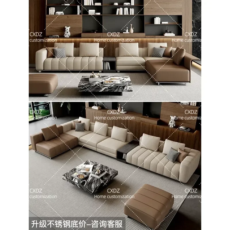 Italian Piano Key Leather Sofa First Layer Cowhide High End Large Flat Floor Horizontal Hall Villa Large Apartment