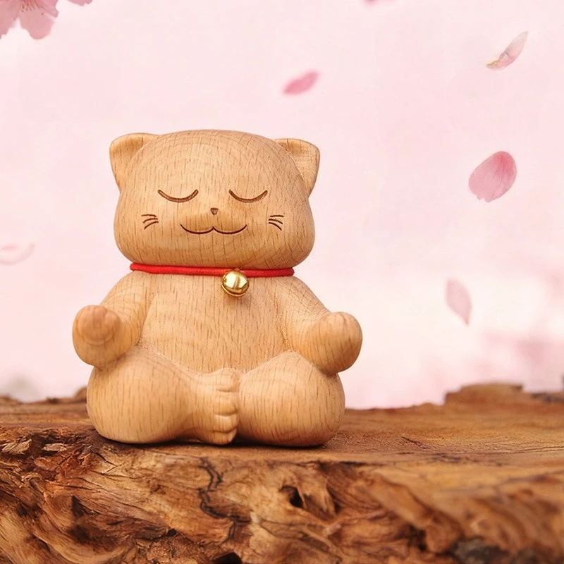 

Креативная милая фигурка котенка из бука, медитирующего, деревянное украшение для стола, подарок, декор для дома, фигурки животных, ручная работа, декоративное изделие