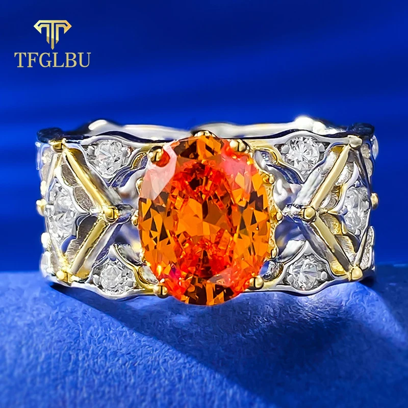 TFGLBU 7*9mm Oval Cut Orange Zircon Solid 925 Silver Ring for Women Vintage Dating Handmade Band Birthday Gift Luxury Jewelry