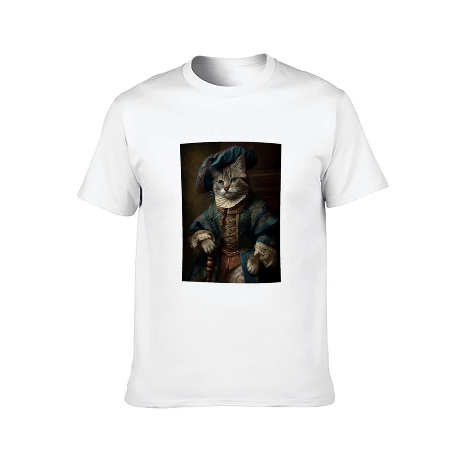 Victorian cat portrait 5 T-Shirt blue archive Luxury man mens graphic t-shirts big and tall