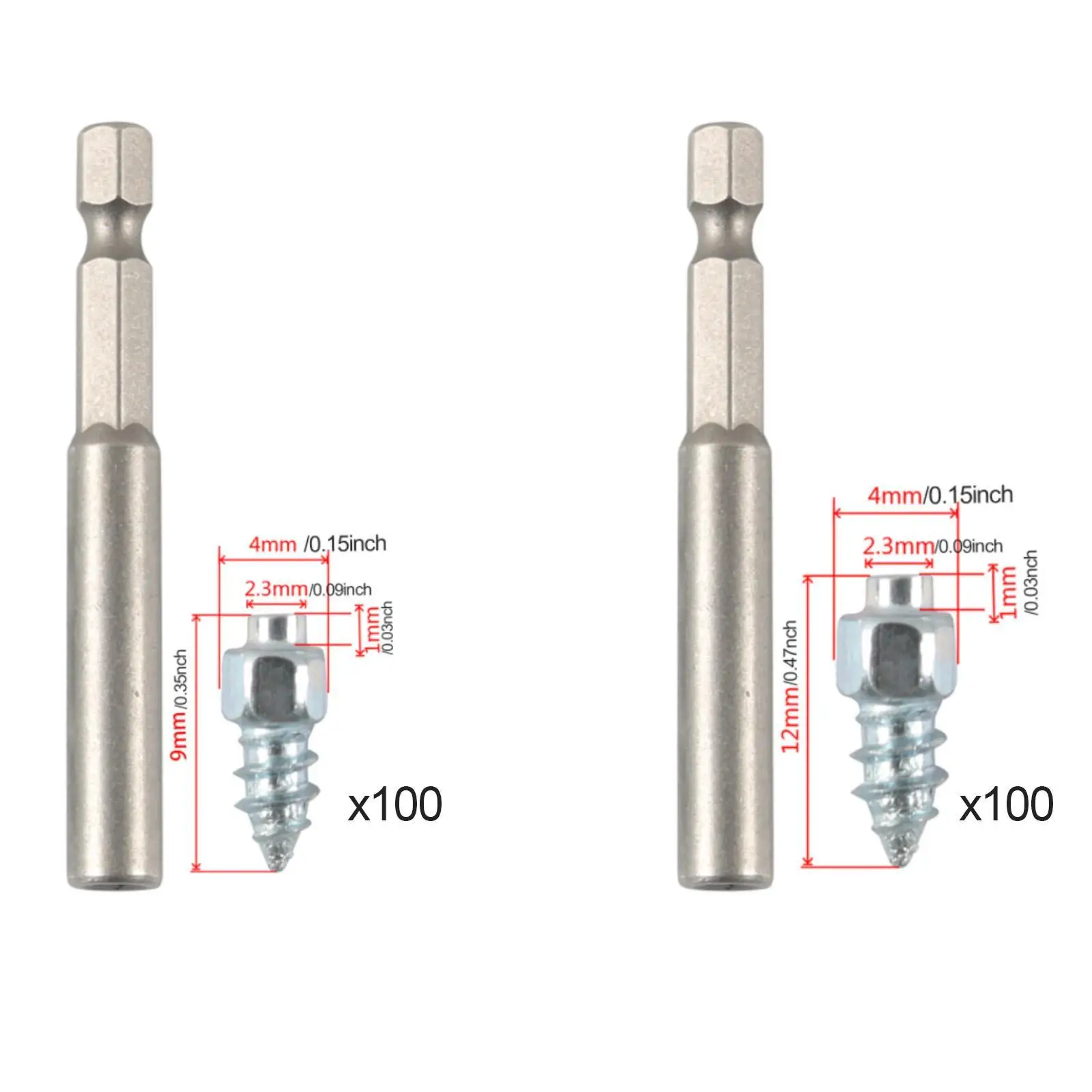 100x Screw in Tire Studs with Installation Tool Carbide Screws Snow Tire Spikes for Motorcycles Boots Scooters Trucks SUV