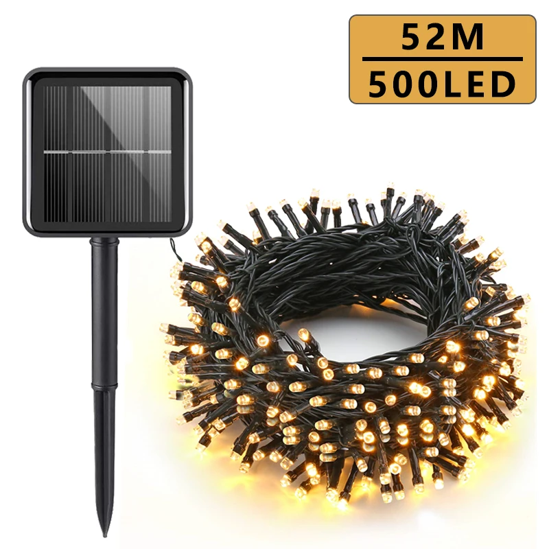 52M 500 LED Solar Outdoor String Light 8 Modes Garland Waterproof Fairy Garden Lighting Solar Power Lamp Party Christmas Decor