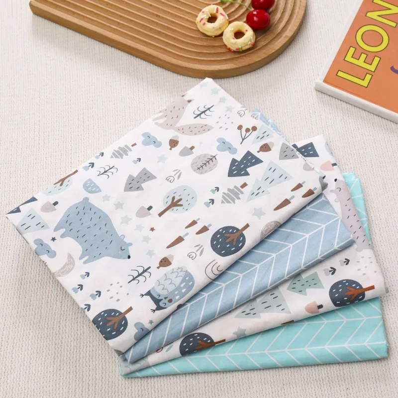 Syunss Cartoon Forest Animal Grid Print Cotton Fabric DIY Tissue Patchwork Telas Sewing Baby Toy Bedding Quilt Tecido The Cloth