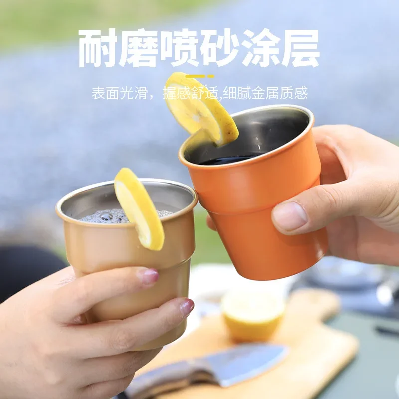 Outdoor Folding 304 Stainless Steel Rainbow Water Cup Portable Mug Picnic Coffee Camping Equipment 300ML Stacked Cup New