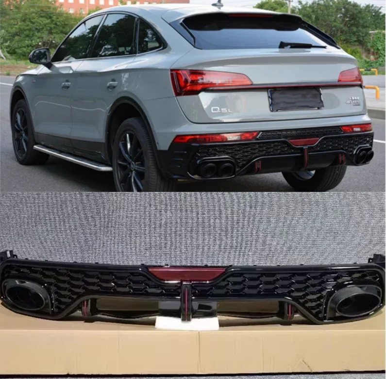 

ABS Black Rear Bumper Diffuser & Exhaust Tips Trunk Door Lip Spoiler For Audi Q5 Sportback 2021 2022 2023 2024 Upgrade RSQ5