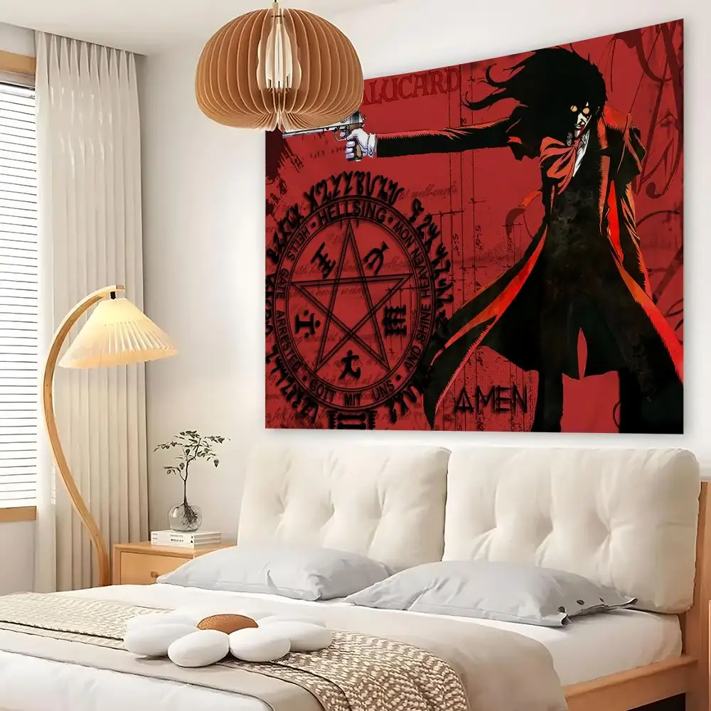 A-Alucard H-Hellsing Tapestry Custom Living Bedroom Party Dormitory Interior Wall Bohemian Decoration Attached Clip