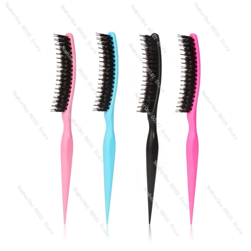 Pig Bristle Triple Row Hairbrush for Voluminous Styling, Plastic Fine-Tip Hair Comb for Smooth and Puffed Hair
